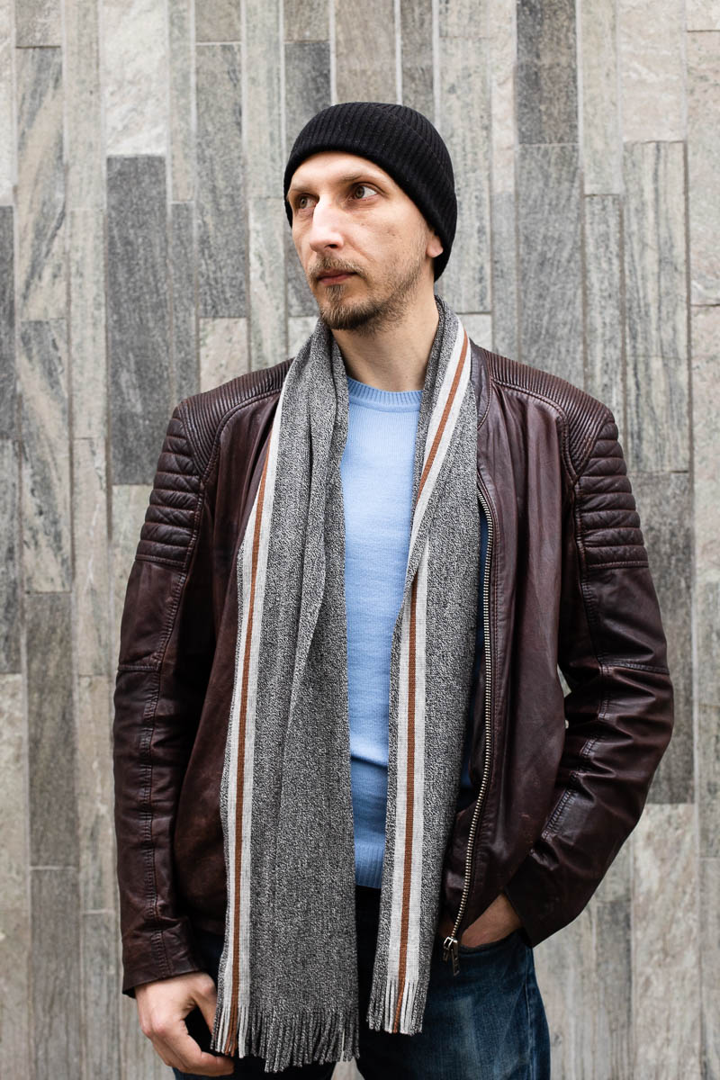 Portrait of Refugee Vedran Djurasovic in a brown jacket